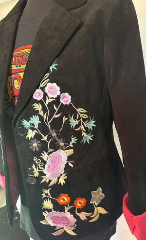 Embroidered vintage suede jacket