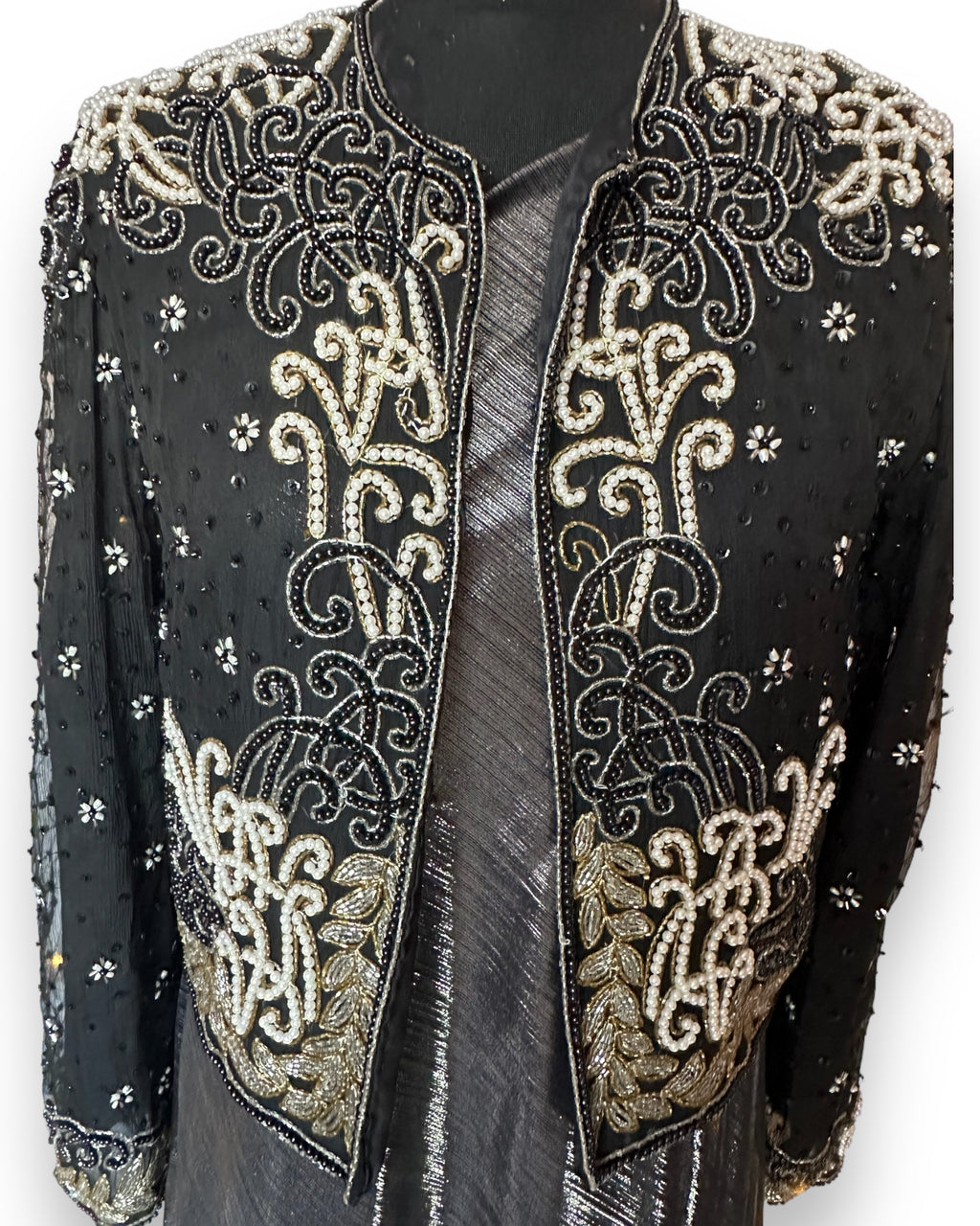 Pearl and bead silk jacket